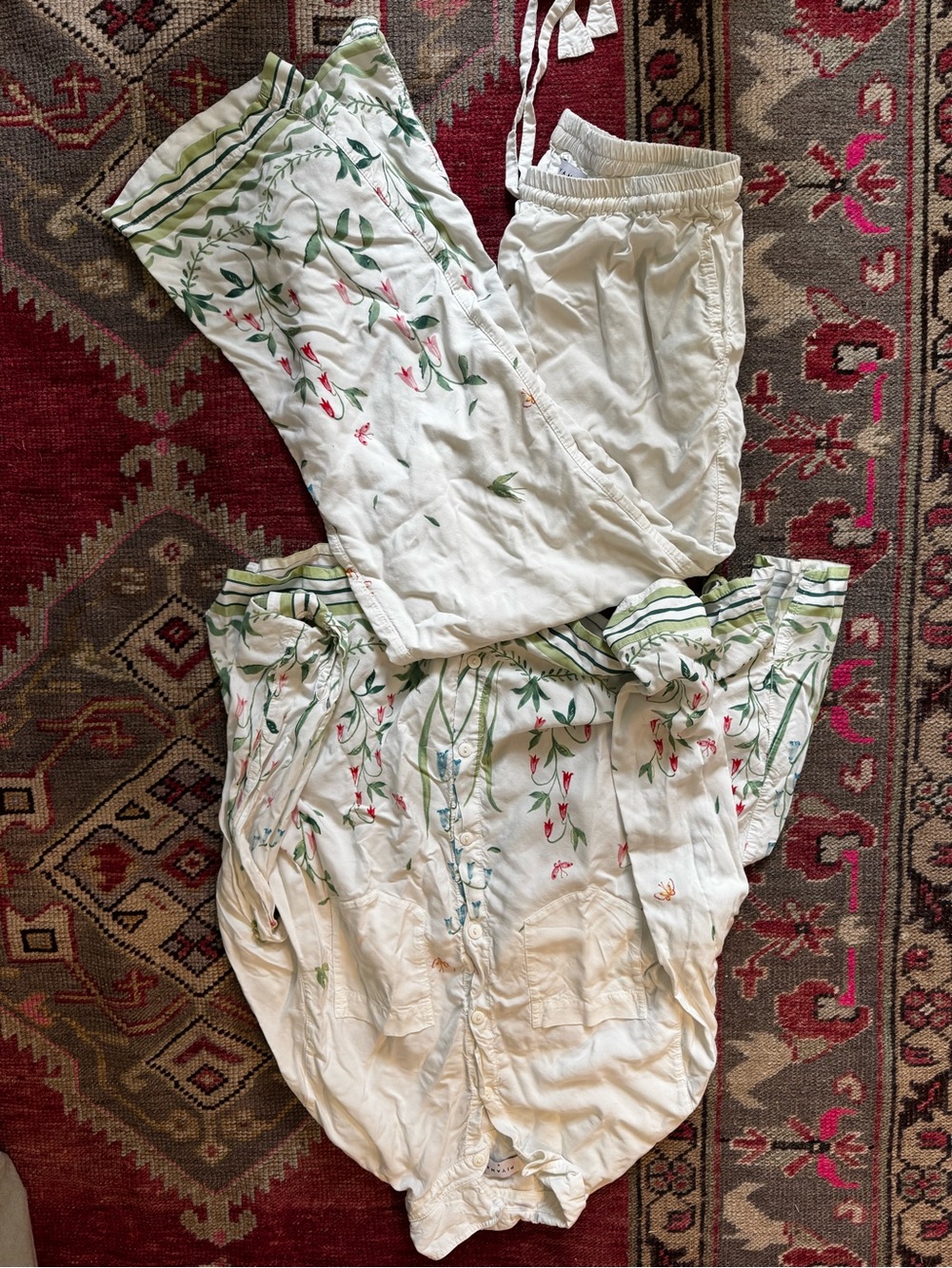Floral Border White Women's Pajama Set - Picture 2 of 2